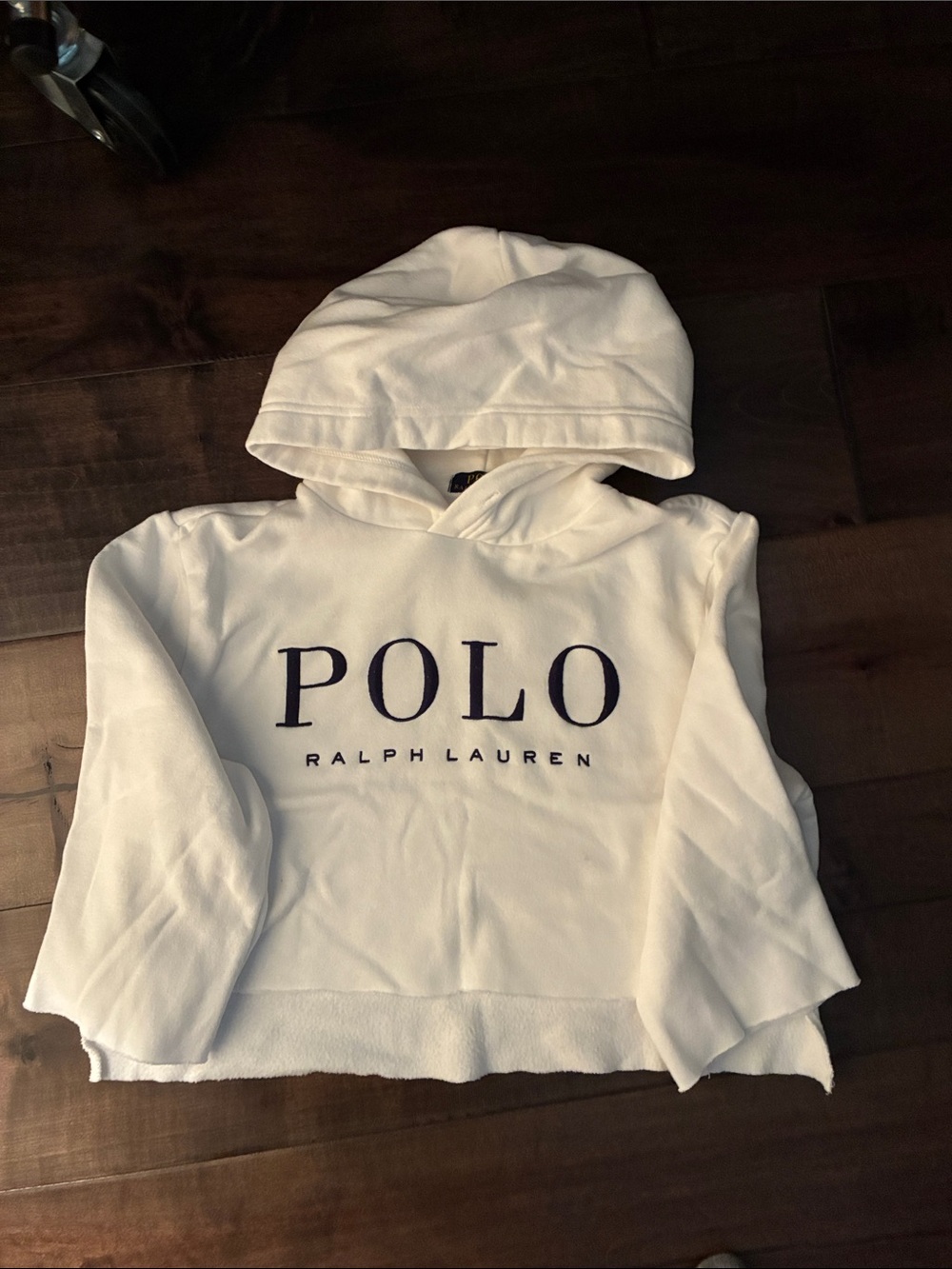 Polo by Ralph Lauren White women cropped Hooded Sweatshirt with Navy Logo